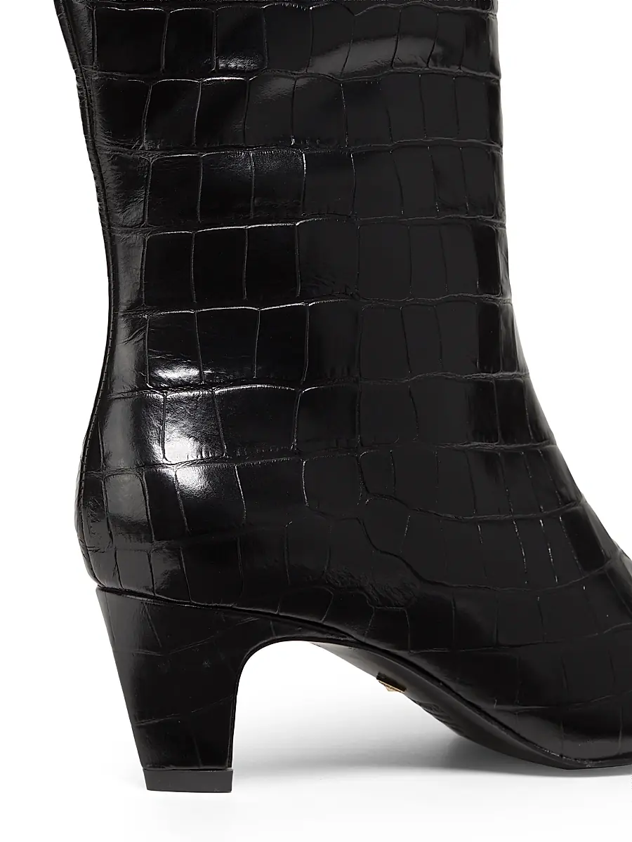 Schutz Women's Dellia 65MM Croc Leather Mid-Calf Boots - Black | Thumbnail 3