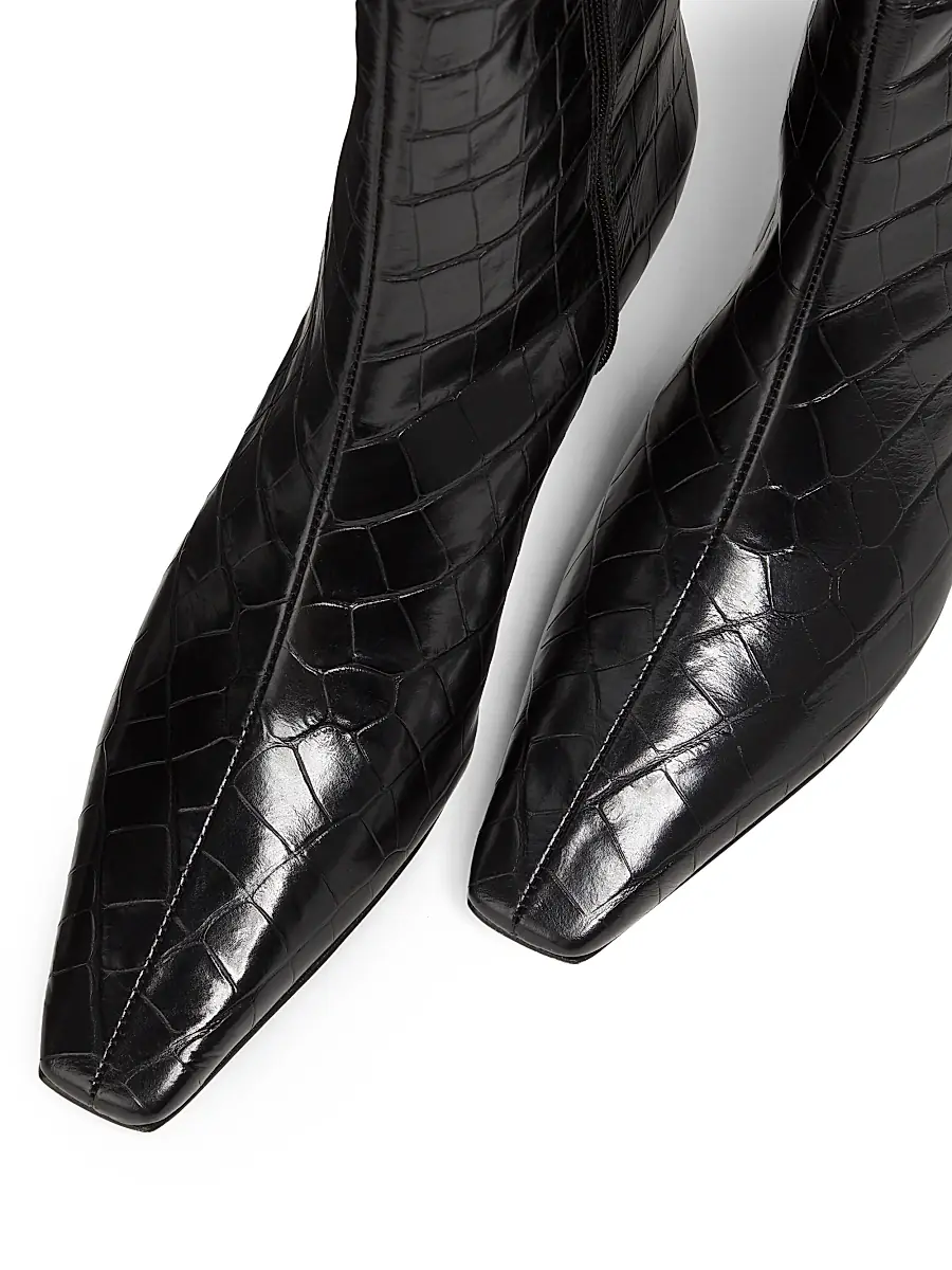 Schutz Women's Dellia 65MM Croc Leather Mid-Calf Boots - Black | Thumbnail 4