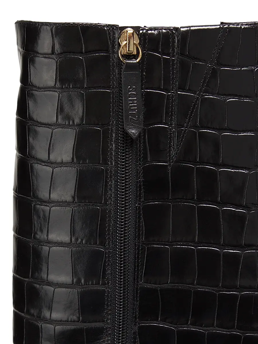 Schutz Women's Dellia 65MM Croc Leather Mid-Calf Boots - Black | Thumbnail 5