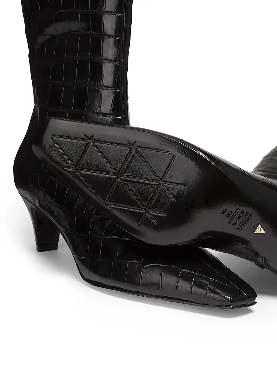 Schutz Women's Dellia 65MM Croc Leather Mid-Calf Boots - Black | Thumbnail 6