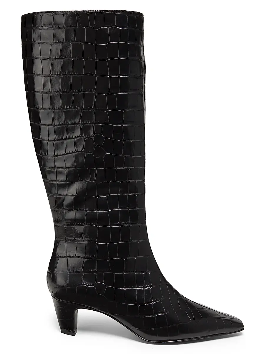 Women's Dellia 65MM Croc Leather Mid-Calf Boots - Black Women's Dellia 65MM Croc Leather Mid-Calf Boots - Black