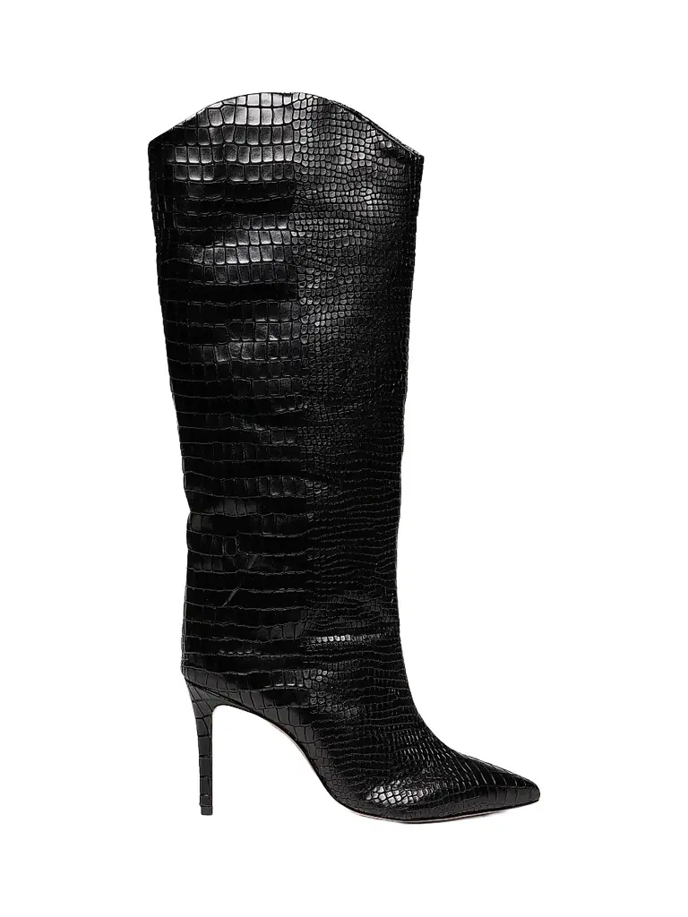 Schutz Women's Maryana 90MM Croc-Embossed Leather Stiletto Boots - Black | Image 1 Schutz Women's Maryana 90MM Croc-Embossed Leather Stiletto Boots - Black | Image 1
