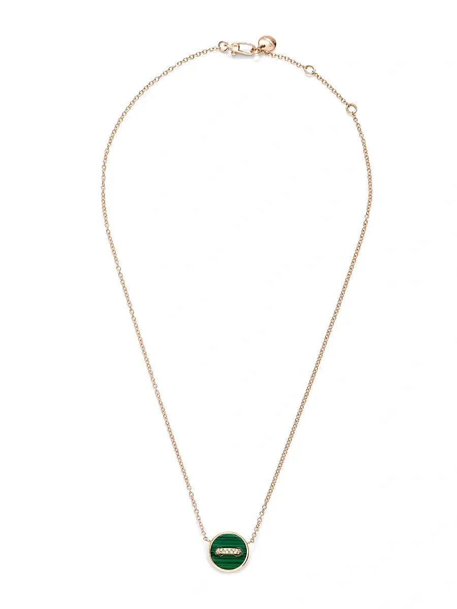 Pomellato Women's Pom Pom Dot 18K Rose Gold, Malachite & 0.05 TCW Diamond Button Pendant Necklace - Rose Gold | Thumbnail 3