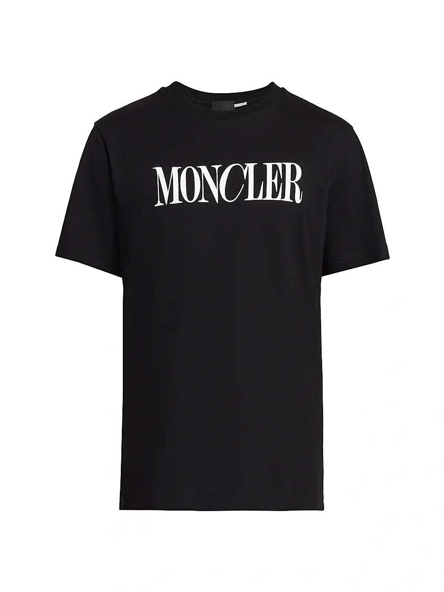 Moncler Men's Logo Short Sleeve Scripted T-Shirt - Black | Image 1 Moncler Men's Logo Short Sleeve Scripted T-Shirt - Black | Image 1