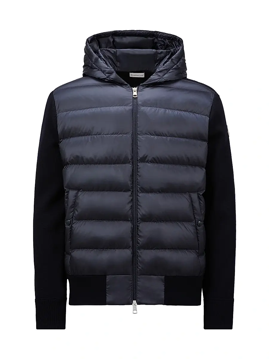 Moncler Men's Padded Wool Down Cardigan - Navy Blue | Image 1 Moncler Men's Padded Wool Down Cardigan - Navy Blue | Image 1