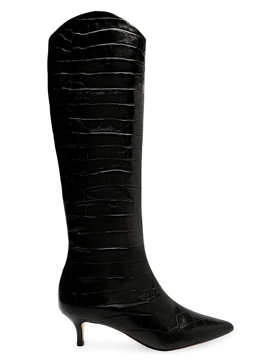 Schutz Women's Maryana Crocodile-Embossed Leather Knee-High Boots - Black | Image 1 Schutz Women's Maryana Crocodile-Embossed Leather Knee-High Boots - Black | Image 1