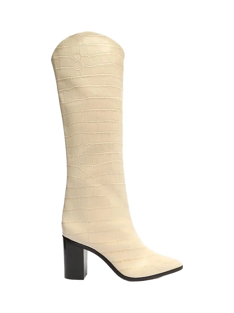 Schutz Women's Maryana Croc-Embossed Leather Boots - White | Image 1 Schutz Women's Maryana Croc-Embossed Leather Boots - White | Image 1