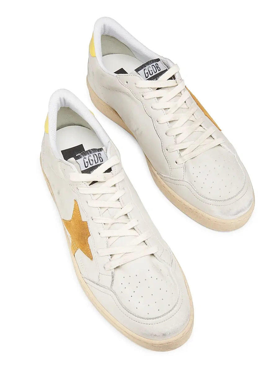Golden Goose Men's Ball Star Leather & Suede Sneakers - White Cathay Spice Mimosa | Thumbnail 4