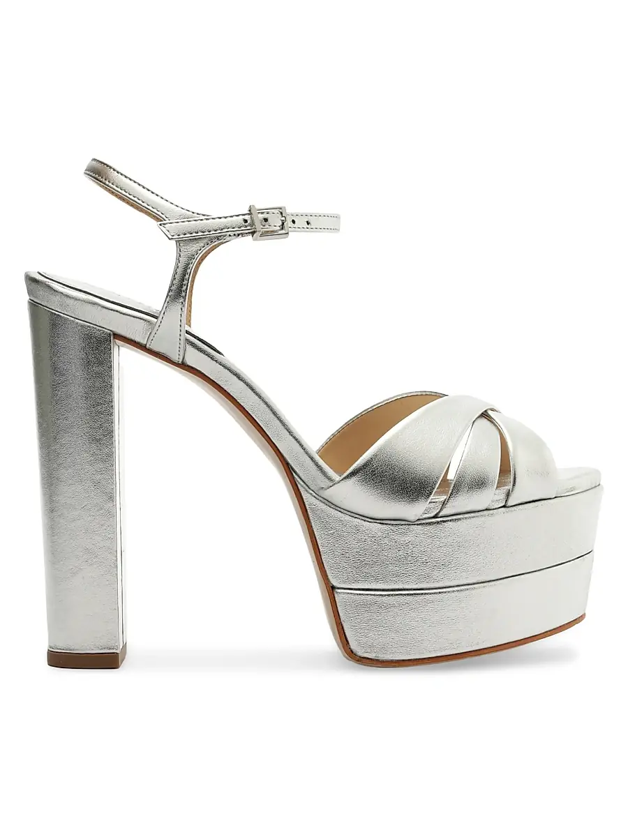 Schutz Women's Keefa 140MM Metallic Leather Platform Sandals - Prata | Image 1 Schutz Women's Keefa 140MM Metallic Leather Platform Sandals - Prata | Image 1