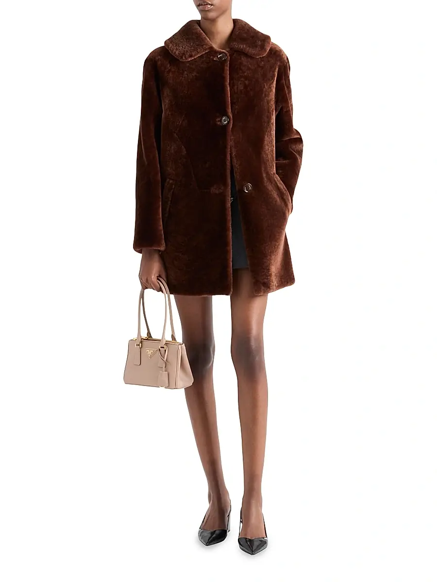 Prada Women's Shearling Caban Jacket - Brown | Thumbnail 2 Prada Women's Shearling Caban Jacket - Brown | Thumbnail 2