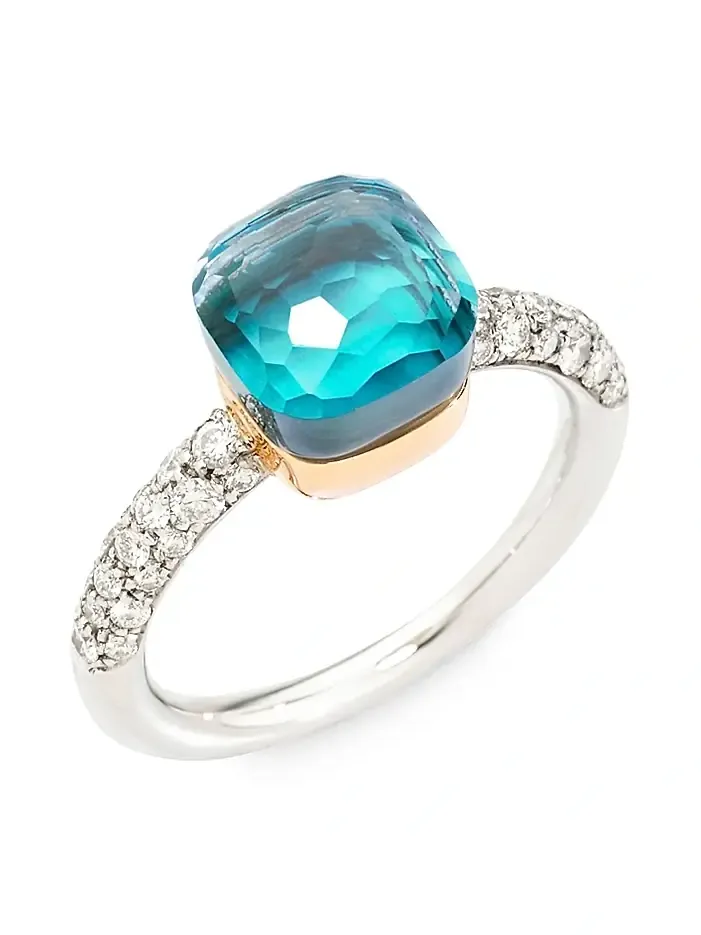 Women's Nudo 18K Two-Tone Gold & Sky Blue Topaz Doublet & Diamond Petite Ring