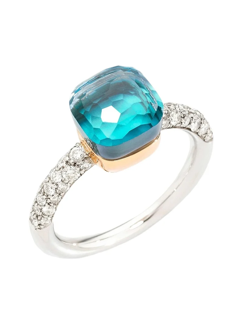 Women's Nudo 18K Two-Tone Gold & Sky Blue Topaz Doublet & Diamond Petite Ring Women's Nudo 18K Two-Tone Gold & Sky Blue Topaz Doublet & Diamond Petite Ring