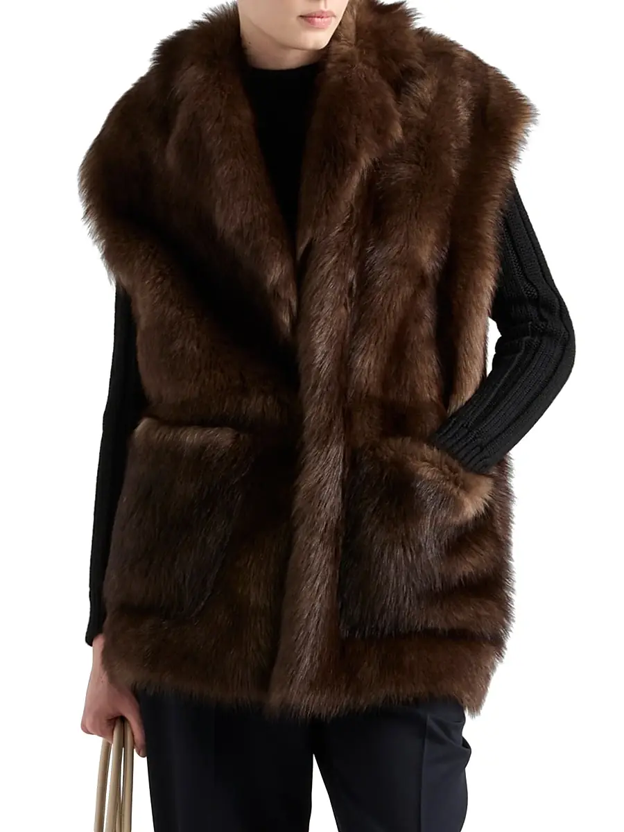 Prada Women's Belted Shearling Vest - Brown | Thumbnail 2 Prada Women's Belted Shearling Vest - Brown | Thumbnail 2