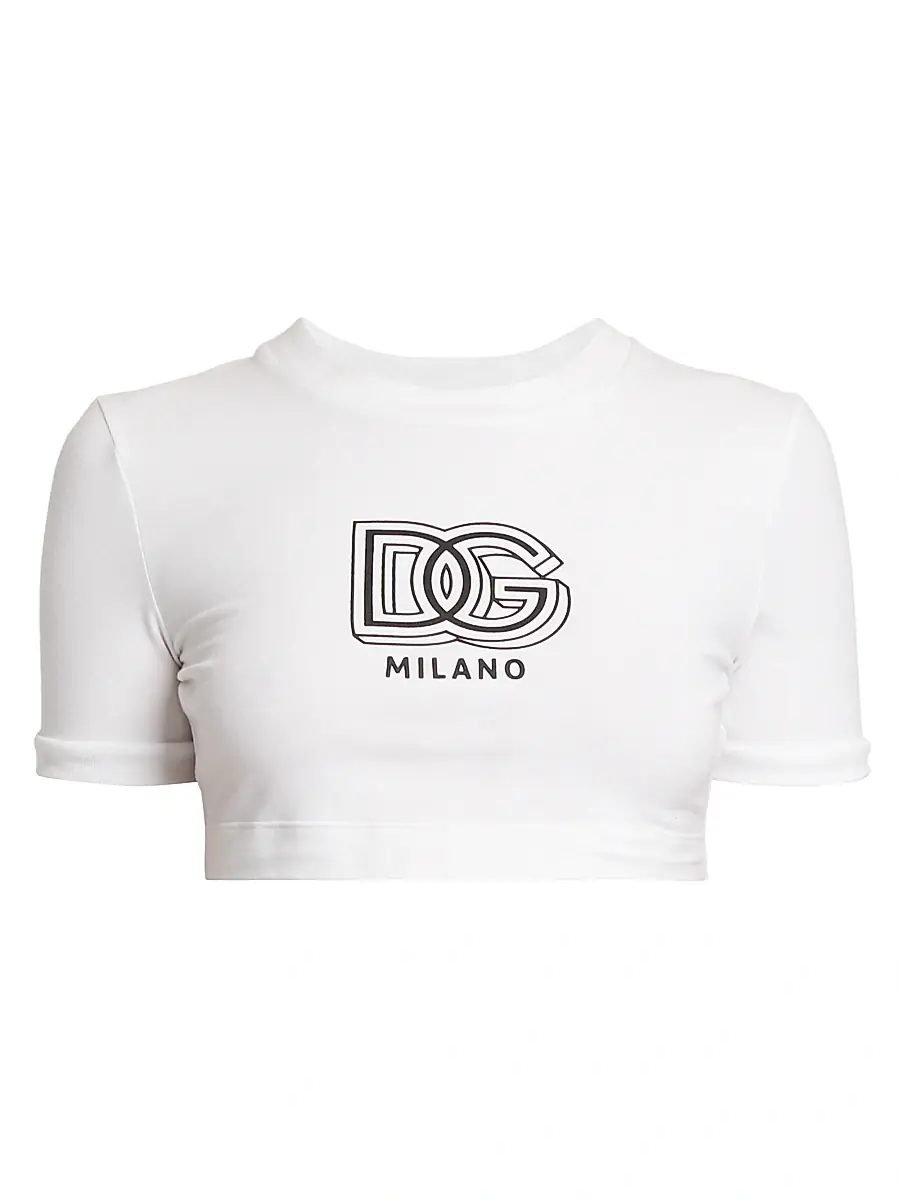 Dolce & Gabbana Women's Logo Cotton-Blend Crop T-Shirt - Optical White | Image 1 Dolce & Gabbana Women's Logo Cotton-Blend Crop T-Shirt - Optical White | Image 1
