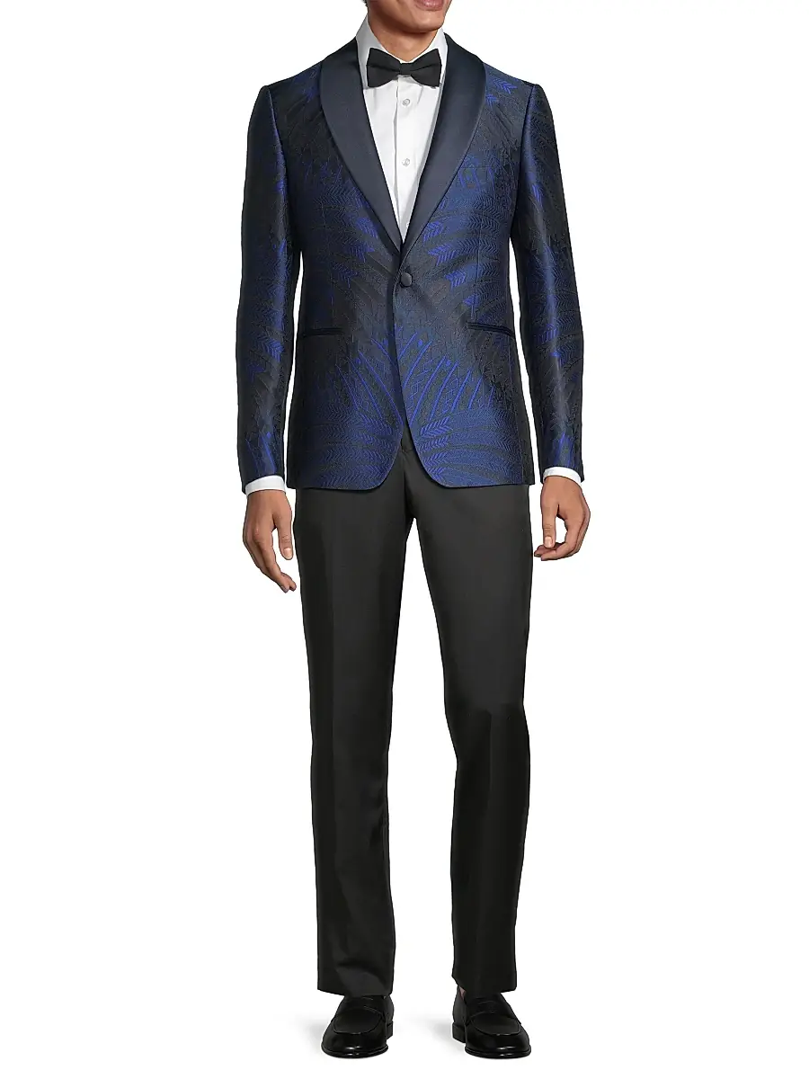 Pal Zileri Men's Leaf Silk-Blend One-Button Dinner Jacket - Navy Multi | Thumbnail 2