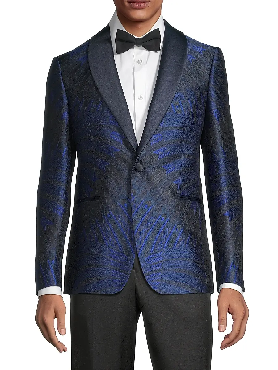 Pal Zileri Men's Leaf Silk-Blend One-Button Dinner Jacket - Navy Multi | Thumbnail 3