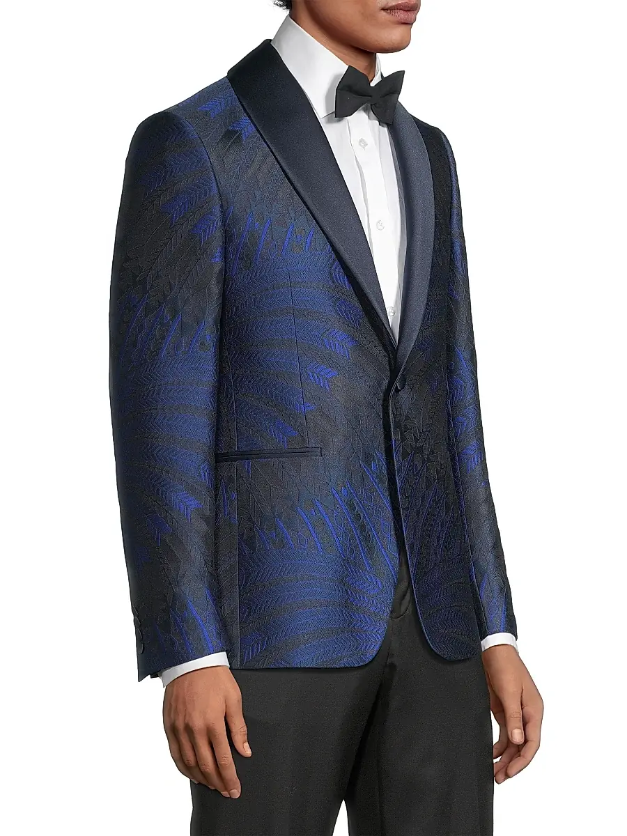 Pal Zileri Men's Leaf Silk-Blend One-Button Dinner Jacket - Navy Multi | Thumbnail 4