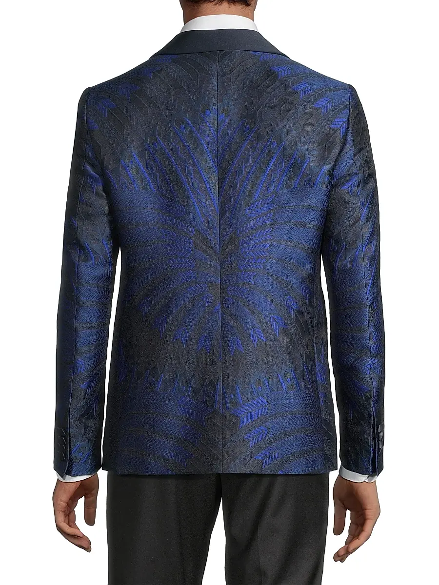 Pal Zileri Men's Leaf Silk-Blend One-Button Dinner Jacket - Navy Multi | Thumbnail 5