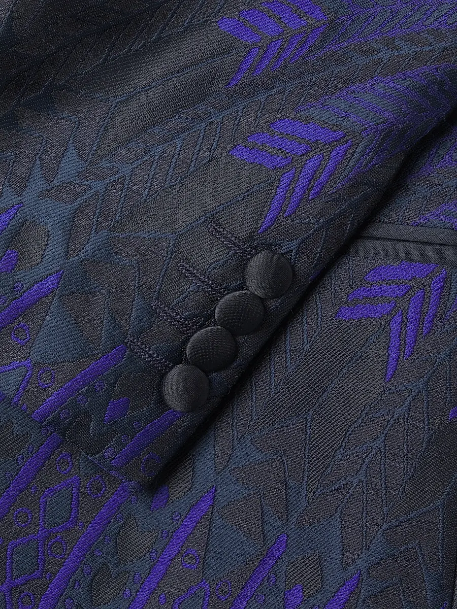 Pal Zileri Men's Leaf Silk-Blend One-Button Dinner Jacket - Navy Multi | Thumbnail 6