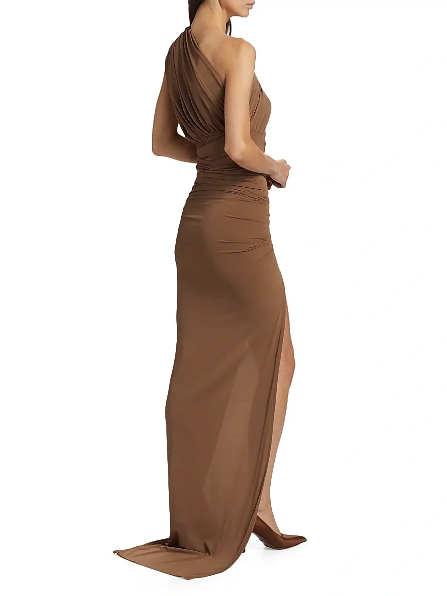 Rick Owens Women's Abito Avra Ruched One-Shoulder Gown - Tan | Thumbnail 5 Rick Owens Women's Abito Avra Ruched One-Shoulder Gown - Tan | Thumbnail 5