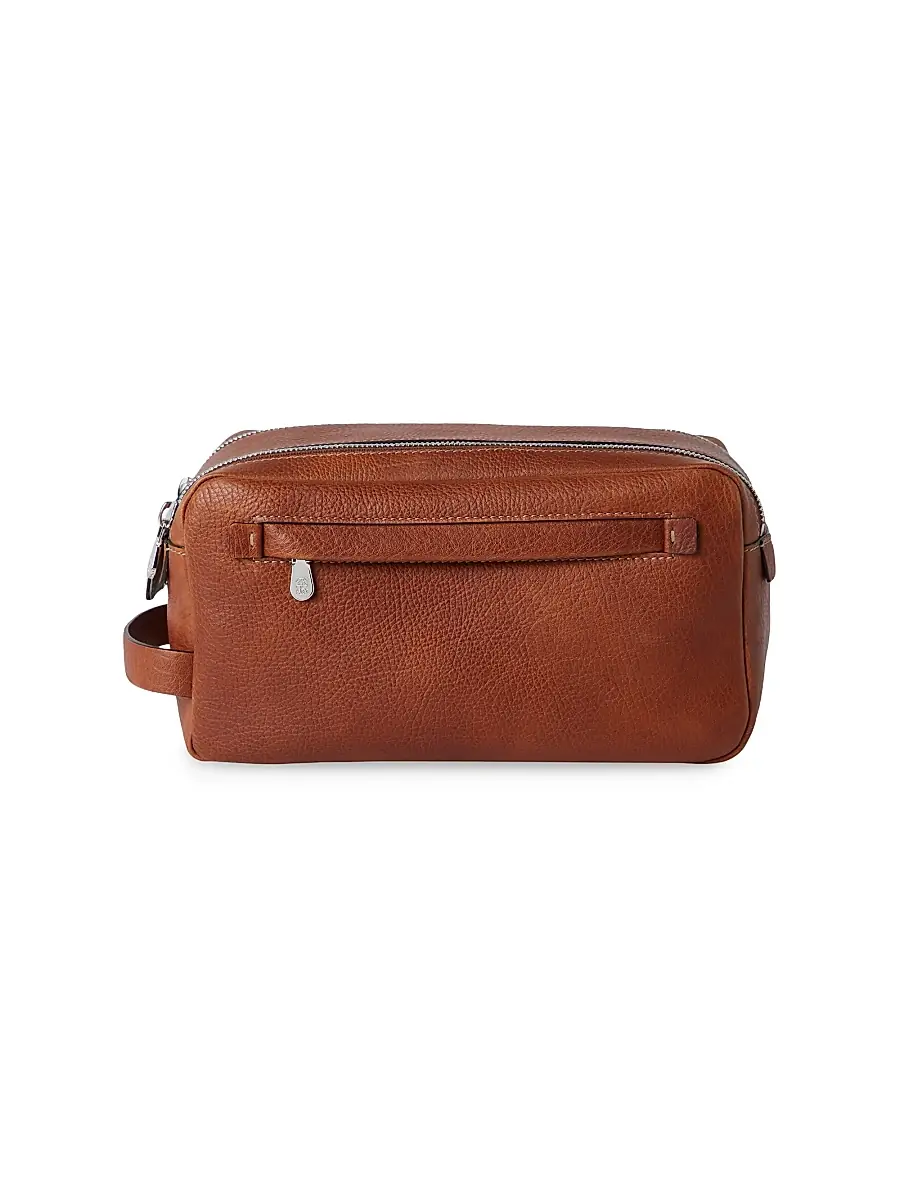 Brunello Cucinelli Men's Grained Calfskin Beauty Case with Double Zipper - Copper | Thumbnail 2