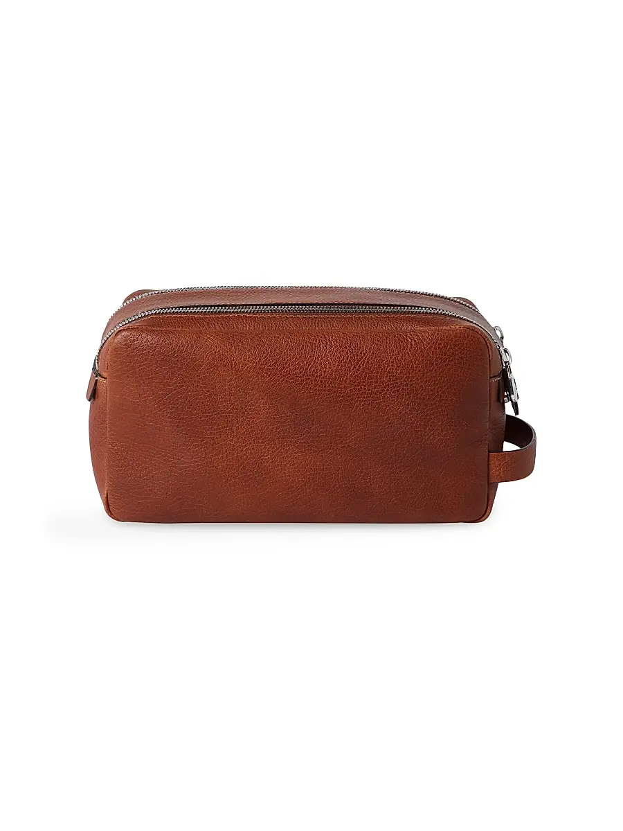 Brunello Cucinelli Men's Grained Calfskin Beauty Case with Double Zipper - Copper | Thumbnail 3