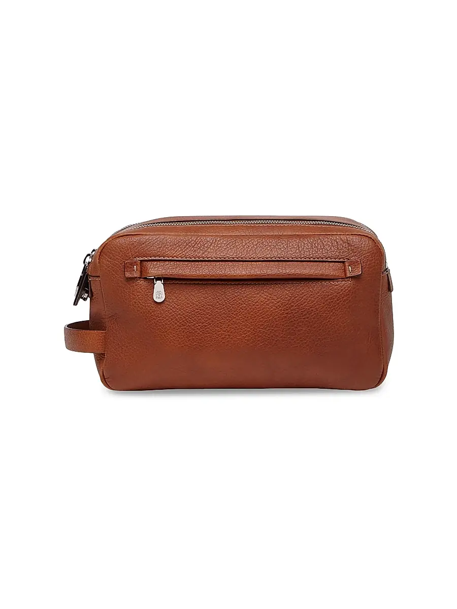 Men's Grained Calfskin Beauty Case with Double Zipper - Copper Men's Grained Calfskin Beauty Case with Double Zipper - Copper