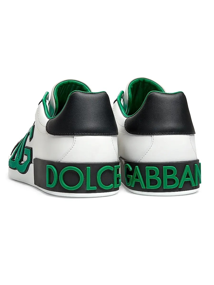 Dolce & Gabbana Men's Portofino Logo Leather Lace-Up Sneakers - Black Green | Thumbnail 3 Dolce & Gabbana Men's Portofino Logo Leather Lace-Up Sneakers - Black Green | Thumbnail 3