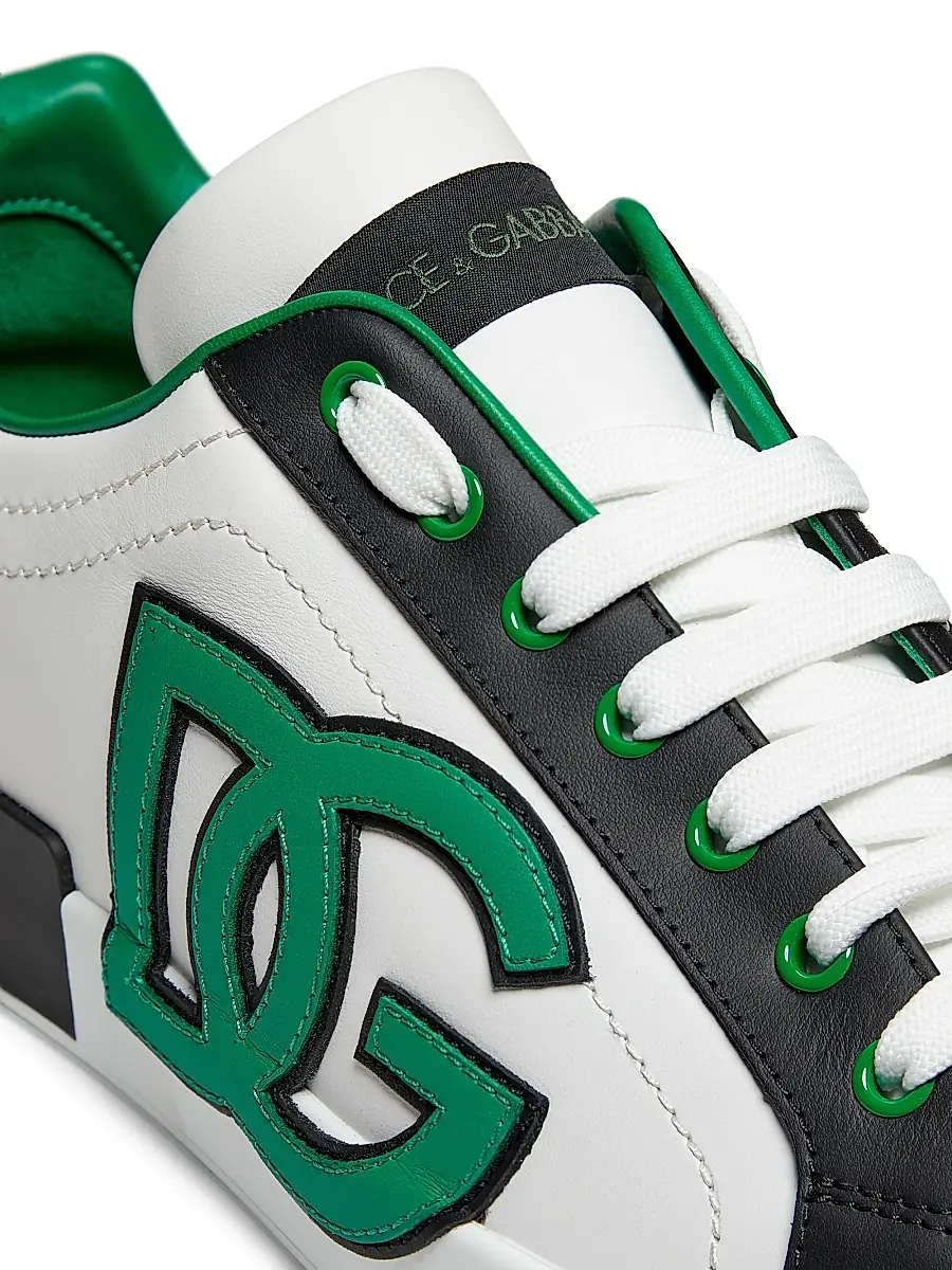 Dolce & Gabbana Men's Portofino Logo Leather Lace-Up Sneakers - Black Green | Thumbnail 4 Dolce & Gabbana Men's Portofino Logo Leather Lace-Up Sneakers - Black Green | Thumbnail 4