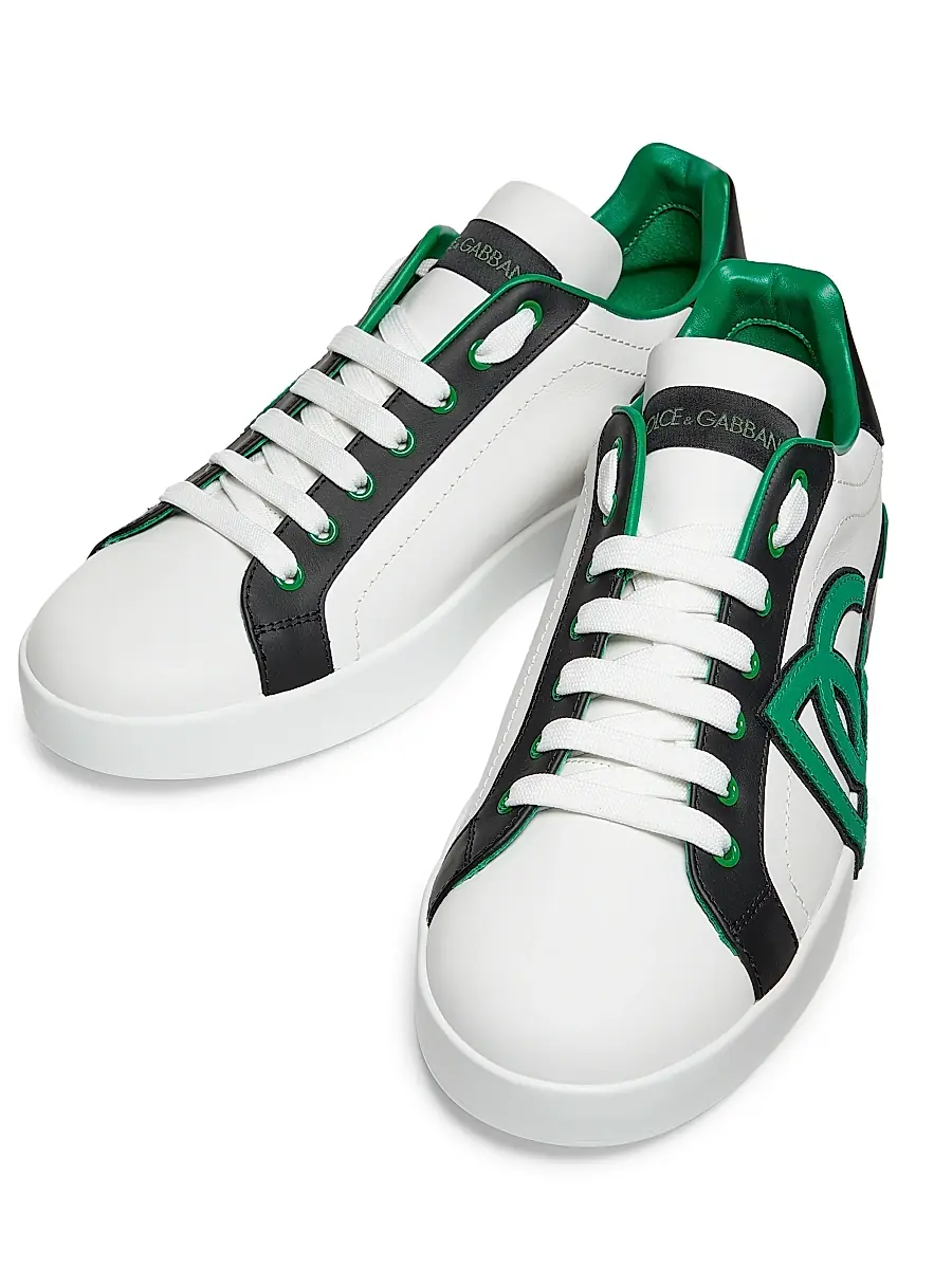 Dolce & Gabbana Men's Portofino Logo Leather Lace-Up Sneakers - Black Green | Thumbnail 5 Dolce & Gabbana Men's Portofino Logo Leather Lace-Up Sneakers - Black Green | Thumbnail 5