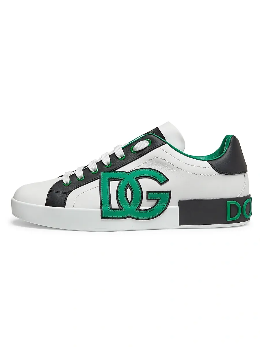 Dolce & Gabbana Men's Portofino Logo Leather Lace-Up Sneakers - Black Green | Thumbnail 6 Dolce & Gabbana Men's Portofino Logo Leather Lace-Up Sneakers - Black Green | Thumbnail 6