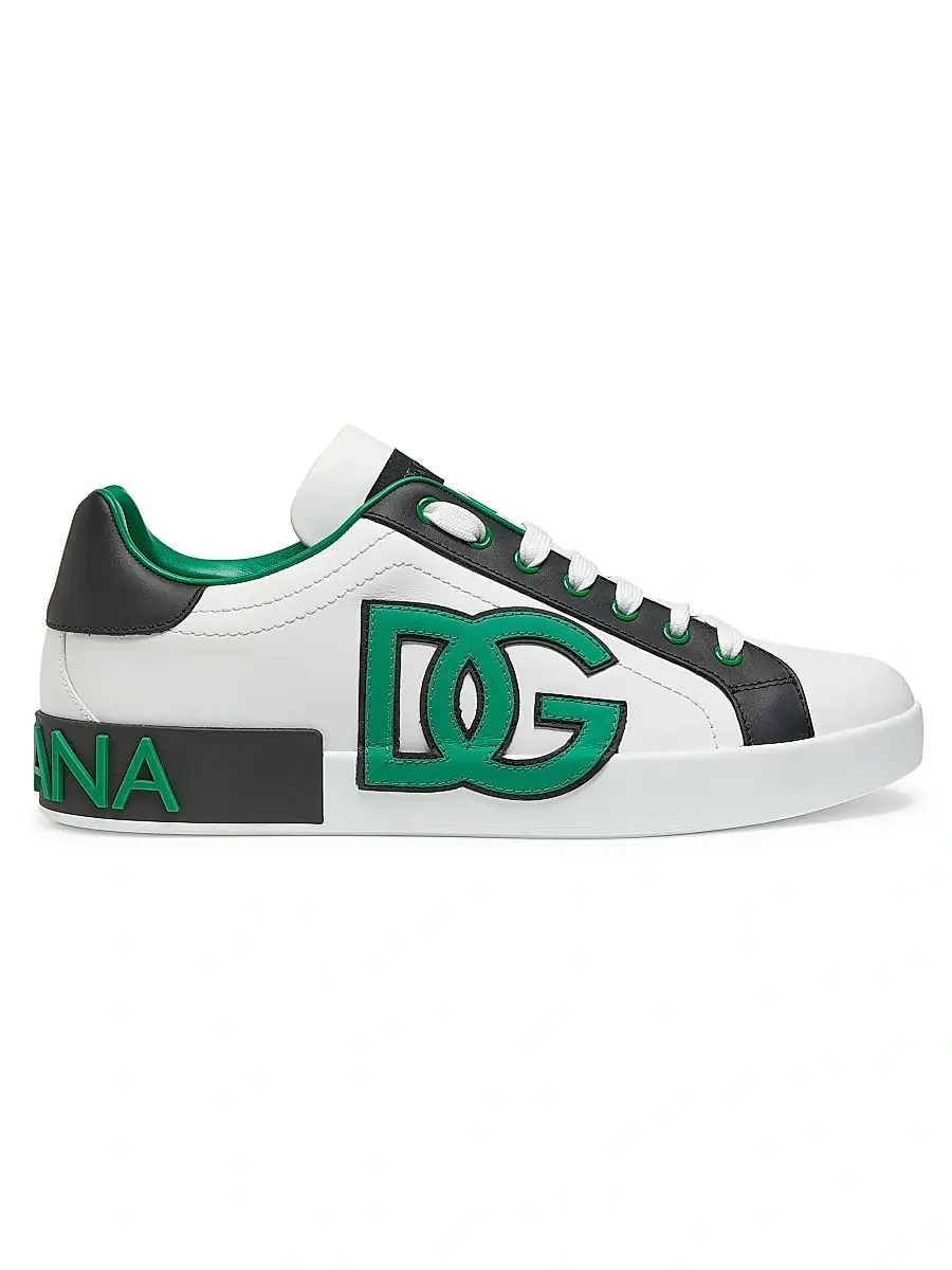 Men's Portofino Logo Leather Lace-Up Sneakers - Black Green Men's Portofino Logo Leather Lace-Up Sneakers - Black Green