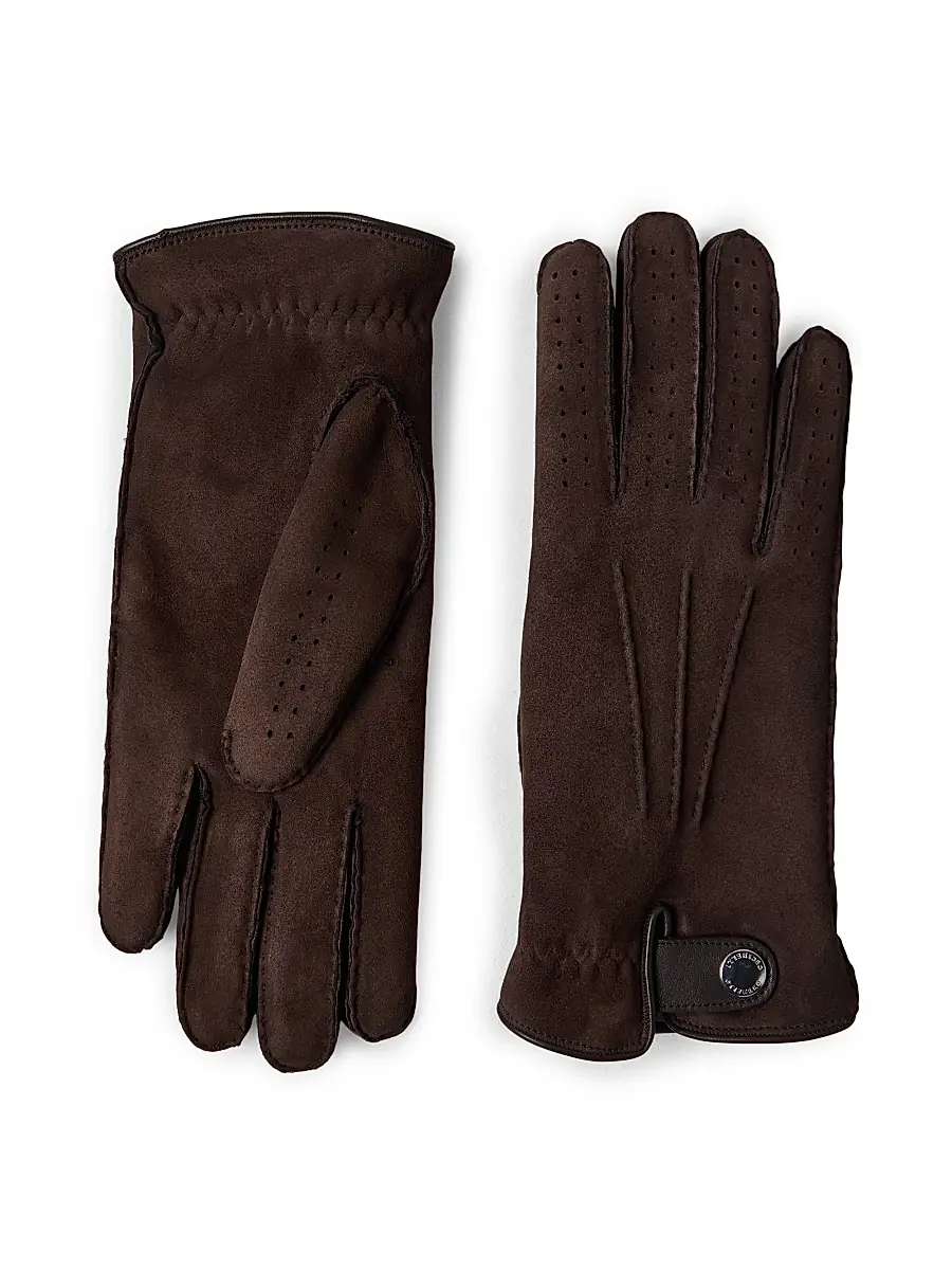 Brunello Cucinelli Men's Suede Shearling Gloves - Coffee | Thumbnail 2