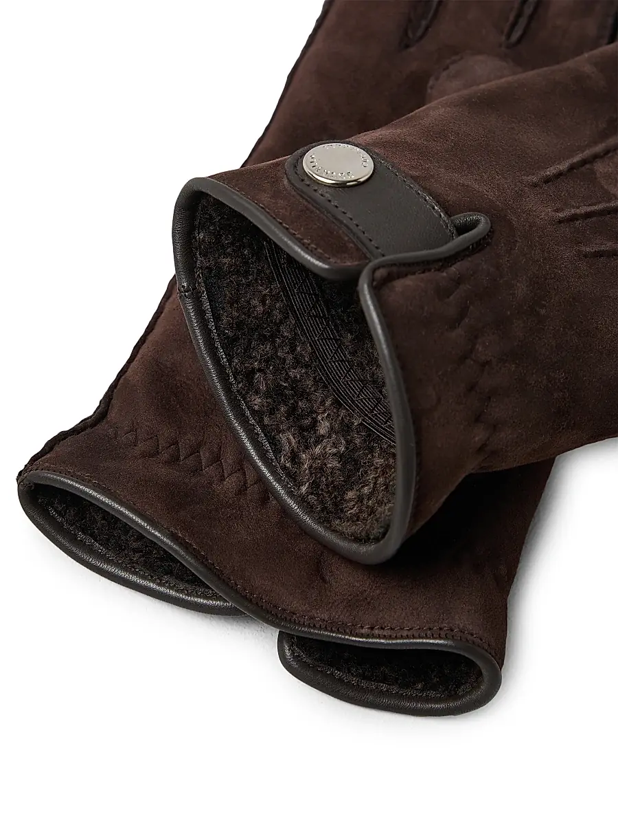 Brunello Cucinelli Men's Suede Shearling Gloves - Coffee | Thumbnail 3