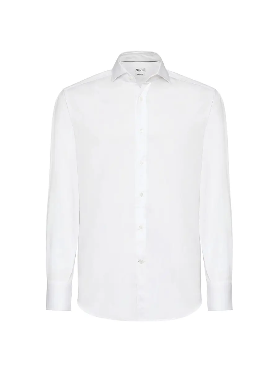 Brunello Cucinelli Men's Twill Basic Fit Shirt - White | Thumbnail 6 Brunello Cucinelli Men's Twill Basic Fit Shirt - White | Thumbnail 6