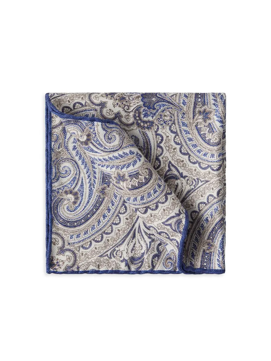 Brunello Cucinelli Men's Double Face Silk Pocket Square with Paisley Design - Sky Blue | Image 1 Brunello Cucinelli Men's Double Face Silk Pocket Square with Paisley Design - Sky Blue | Image 1