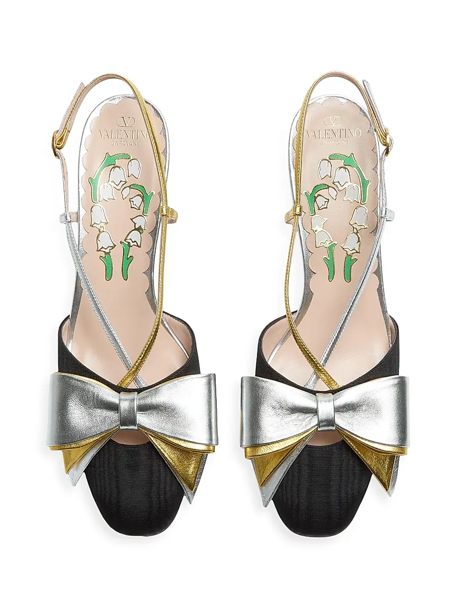 Valentino Women's Bowow 45MM Slingback Pumps in Moire Fabric - Black Multi | Thumbnail 4
