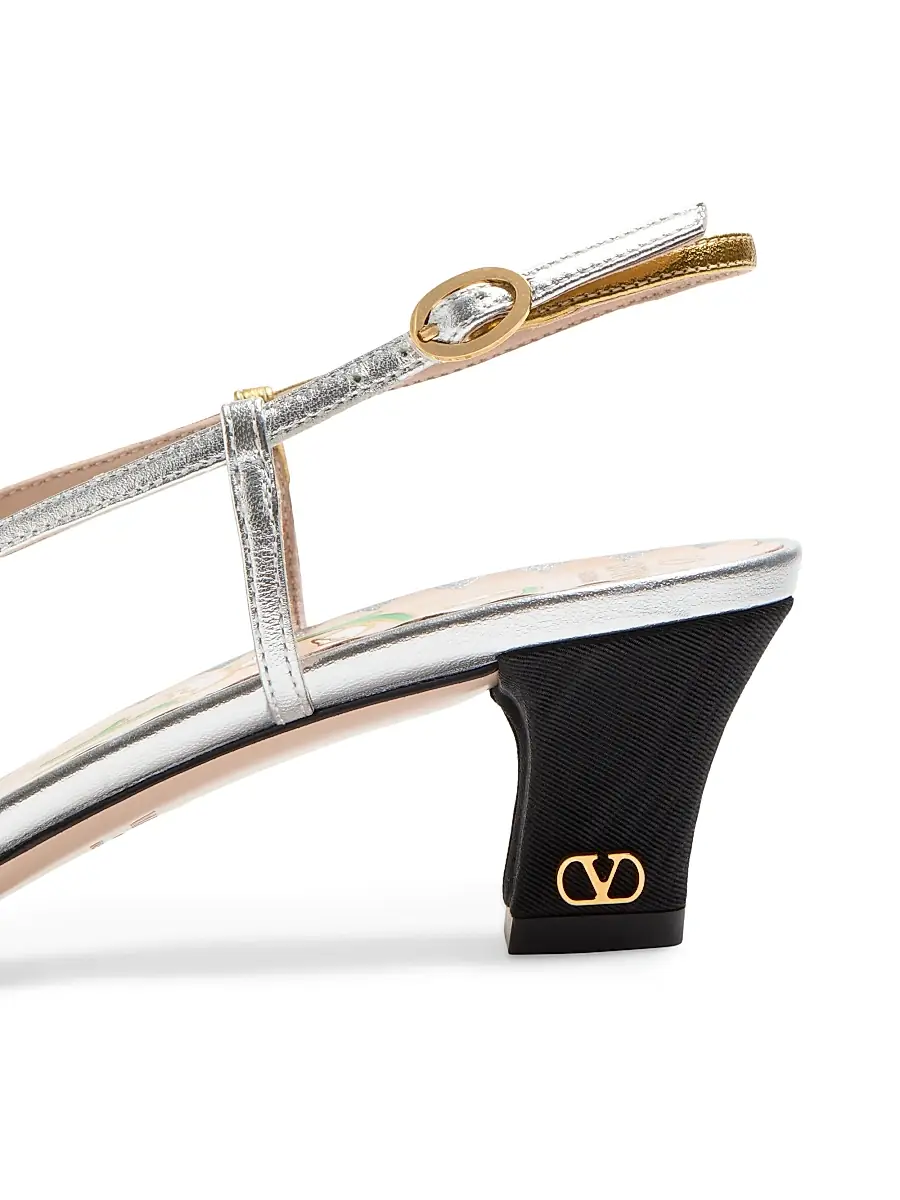 Valentino Women's Bowow 45MM Slingback Pumps in Moire Fabric - Black Multi | Thumbnail 6