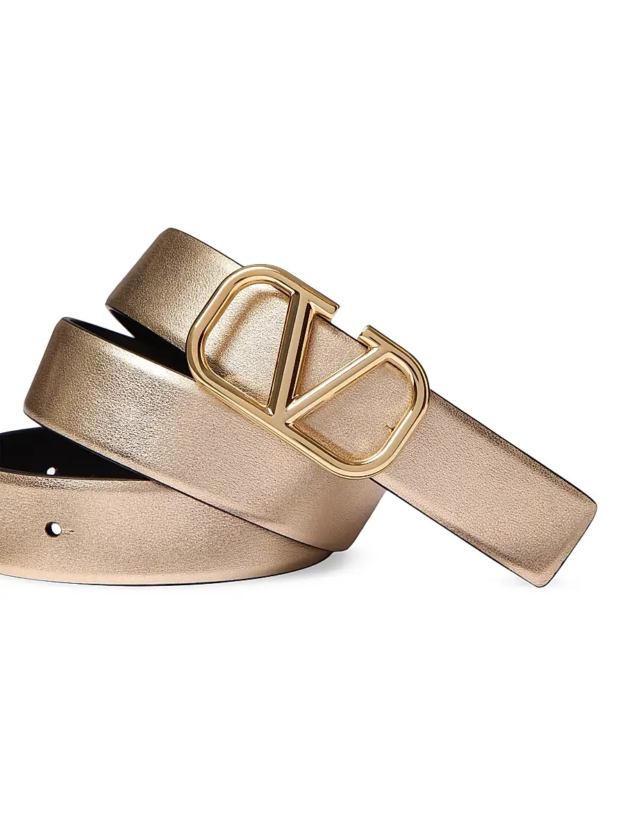 Valentino Women's VLogo Signature Reversible Belt in Metallic and Shiny Calfskin 30MM | Thumbnail 2