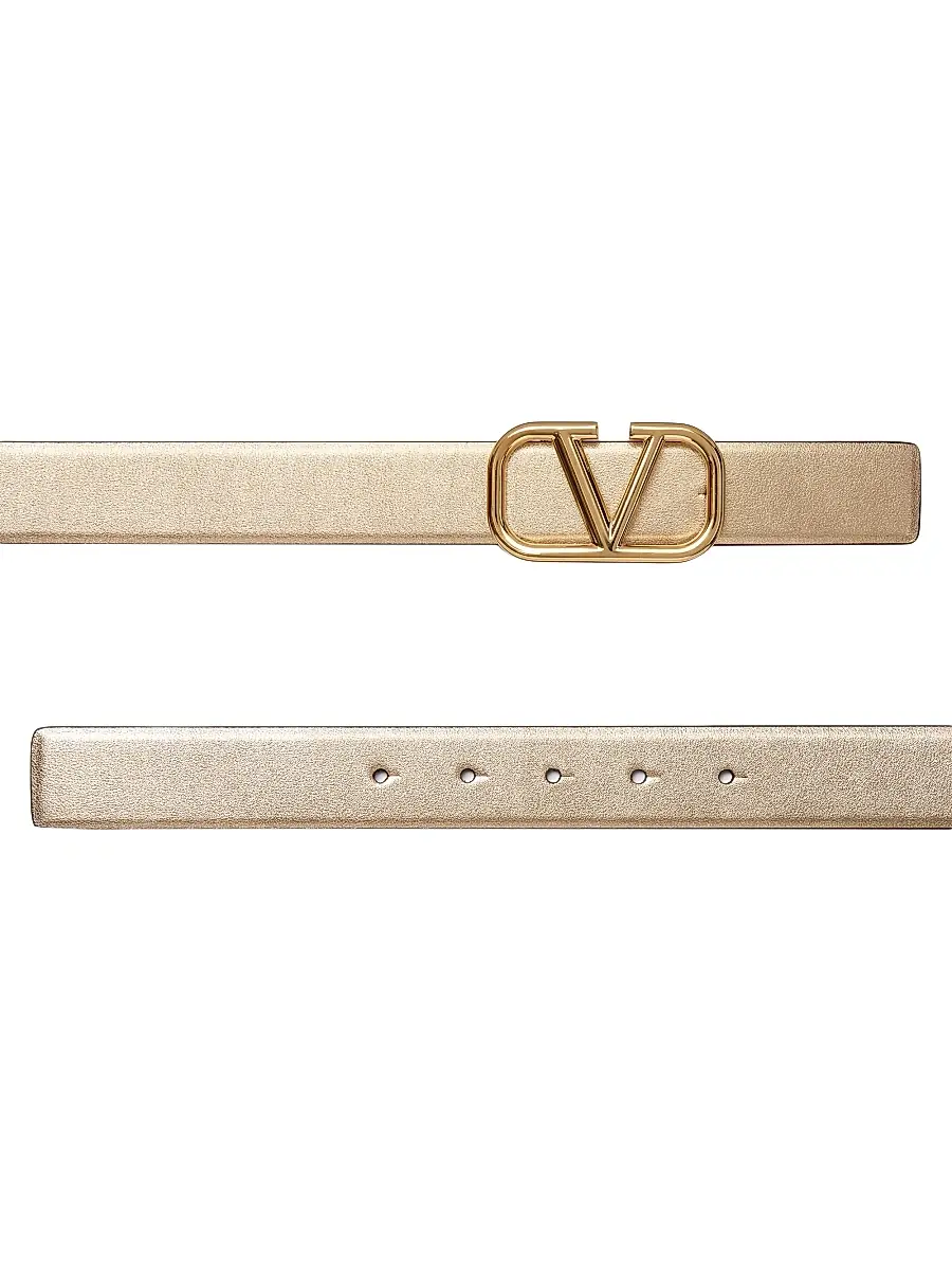 Valentino Women's VLogo Signature Reversible Belt in Metallic and Shiny Calfskin 30MM | Thumbnail 3