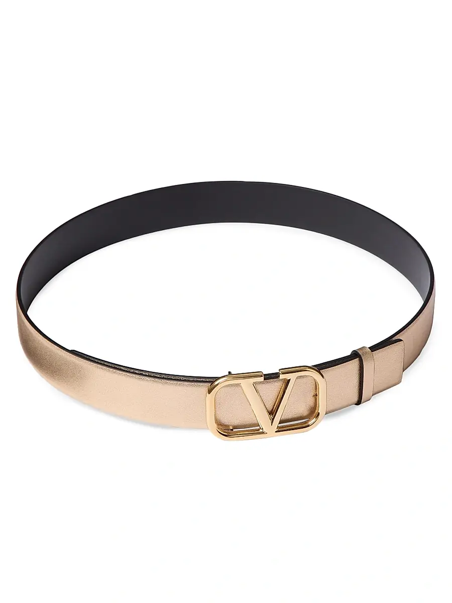 Valentino Women's VLogo Signature Reversible Belt in Metallic and Shiny Calfskin 30MM | Thumbnail 4