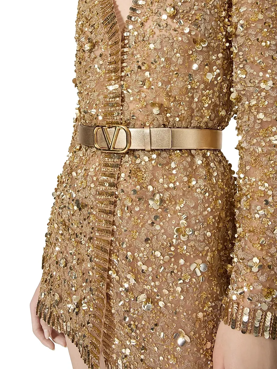 Valentino Women's VLogo Signature Reversible Belt in Metallic and Shiny Calfskin 30MM | Thumbnail 5