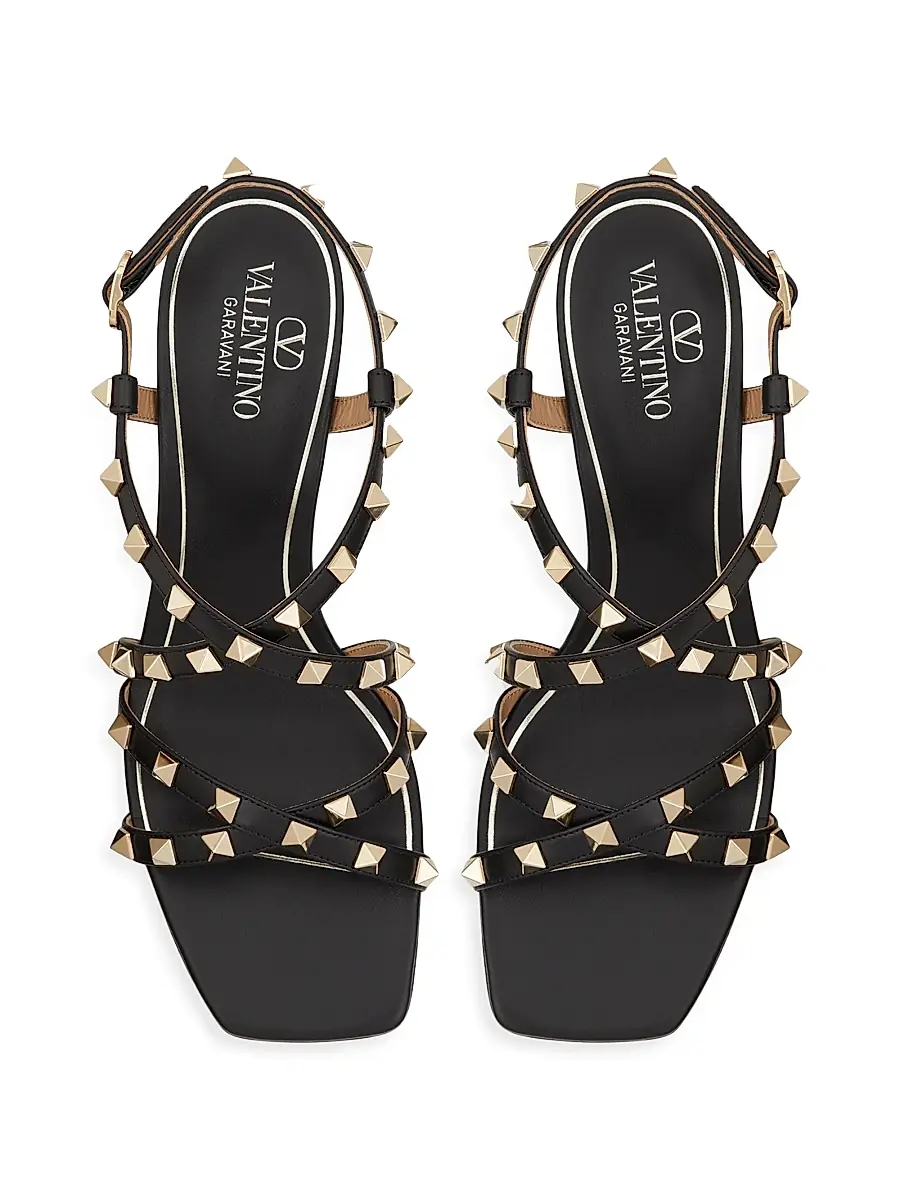 Valentino Garavani Women's Rockstud Calfskin Sandals 60MM - Black | Thumbnail 4 Valentino Garavani Women's Rockstud Calfskin Sandals 60MM - Black | Thumbnail 4