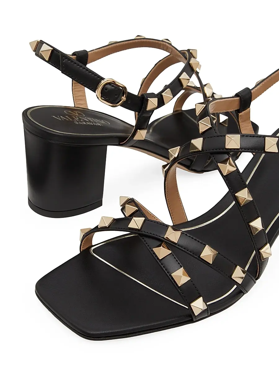 Valentino Garavani Women's Rockstud Calfskin Sandals 60MM - Black | Thumbnail 5 Valentino Garavani Women's Rockstud Calfskin Sandals 60MM - Black | Thumbnail 5