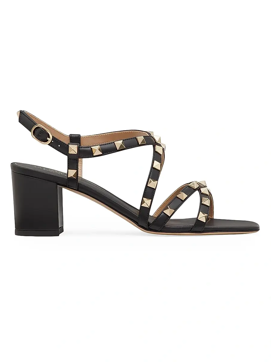 Valentino Garavani Women's Rockstud Calfskin Sandals 60MM - Black | Image 1 Valentino Garavani Women's Rockstud Calfskin Sandals 60MM - Black | Image 1