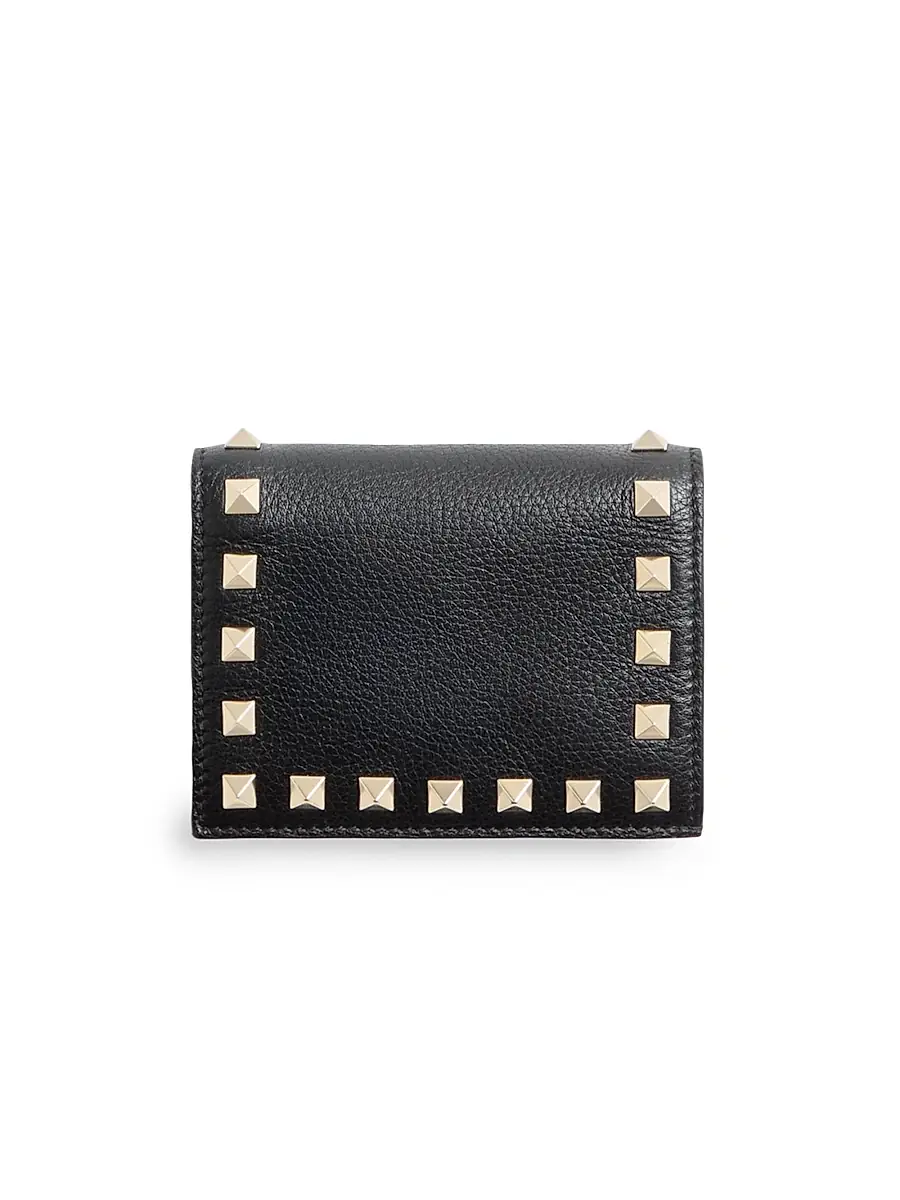 Valentino Garavani Women's Rockstud Grainy Calfskin Wallet - Black | Image 1 Valentino Garavani Women's Rockstud Grainy Calfskin Wallet - Black | Image 1