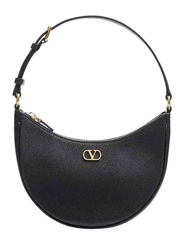 Women's VLogo Signature Mini Hobo Bag in Grainy Calfskin - Black Women's VLogo Signature Mini Hobo Bag in Grainy Calfskin - Black