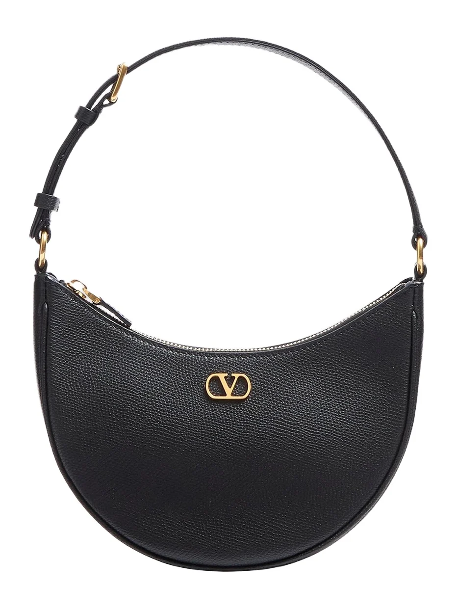 Women's VLogo Signature Mini Hobo Bag in Grainy Calfskin - Black