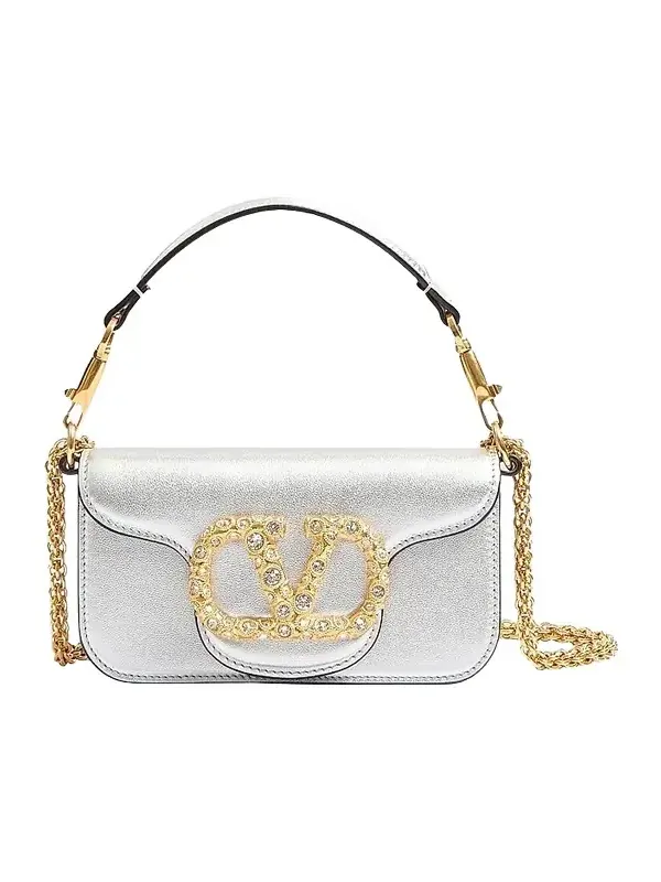 Women's Locò Small Shoulder Bag in Laminated Calfskin - Silver Women's Locò Small Shoulder Bag in Laminated Calfskin - Silver