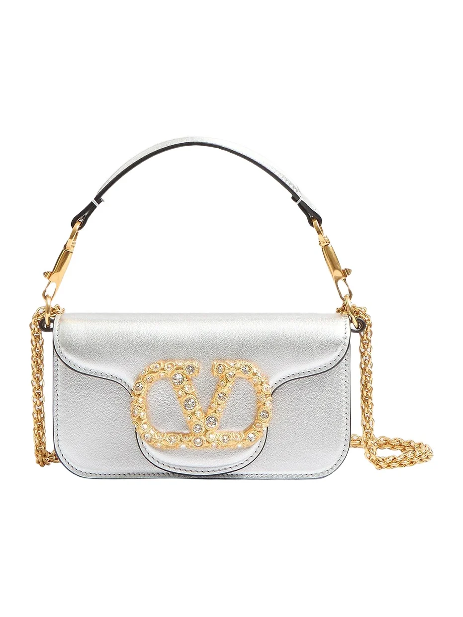 Women's Locò Small Shoulder Bag in Laminated Calfskin - Silver Women's Locò Small Shoulder Bag in Laminated Calfskin - Silver